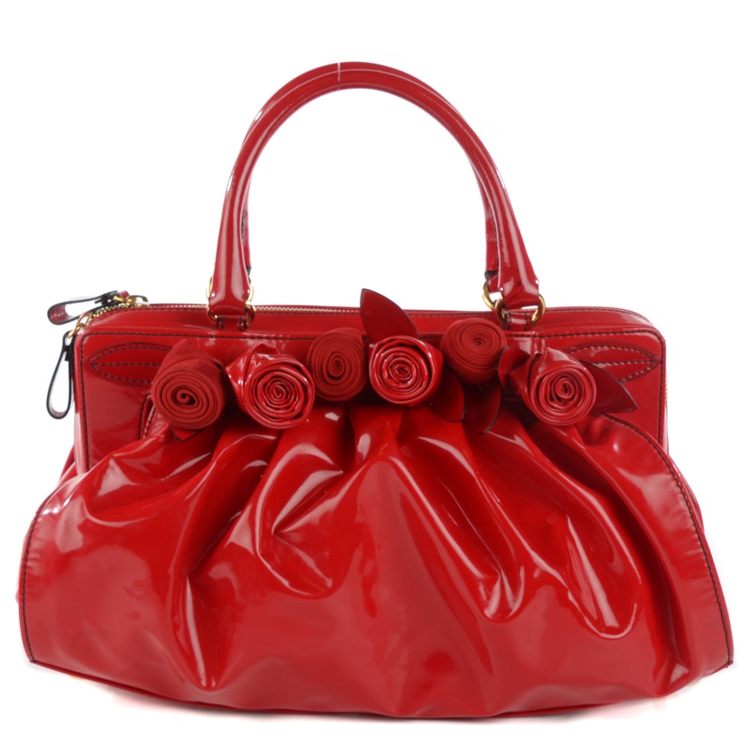 Valentino Garavani Coated Canvas Lacca Fleur Satchel Red 1 of 9