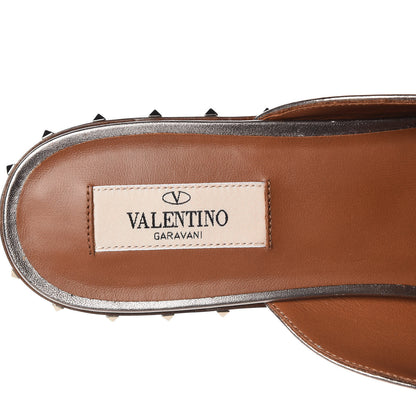 Valentino Garavani Metallic Lambskin Soul Rockstud Flat Mules 40 Silver 5 of 9