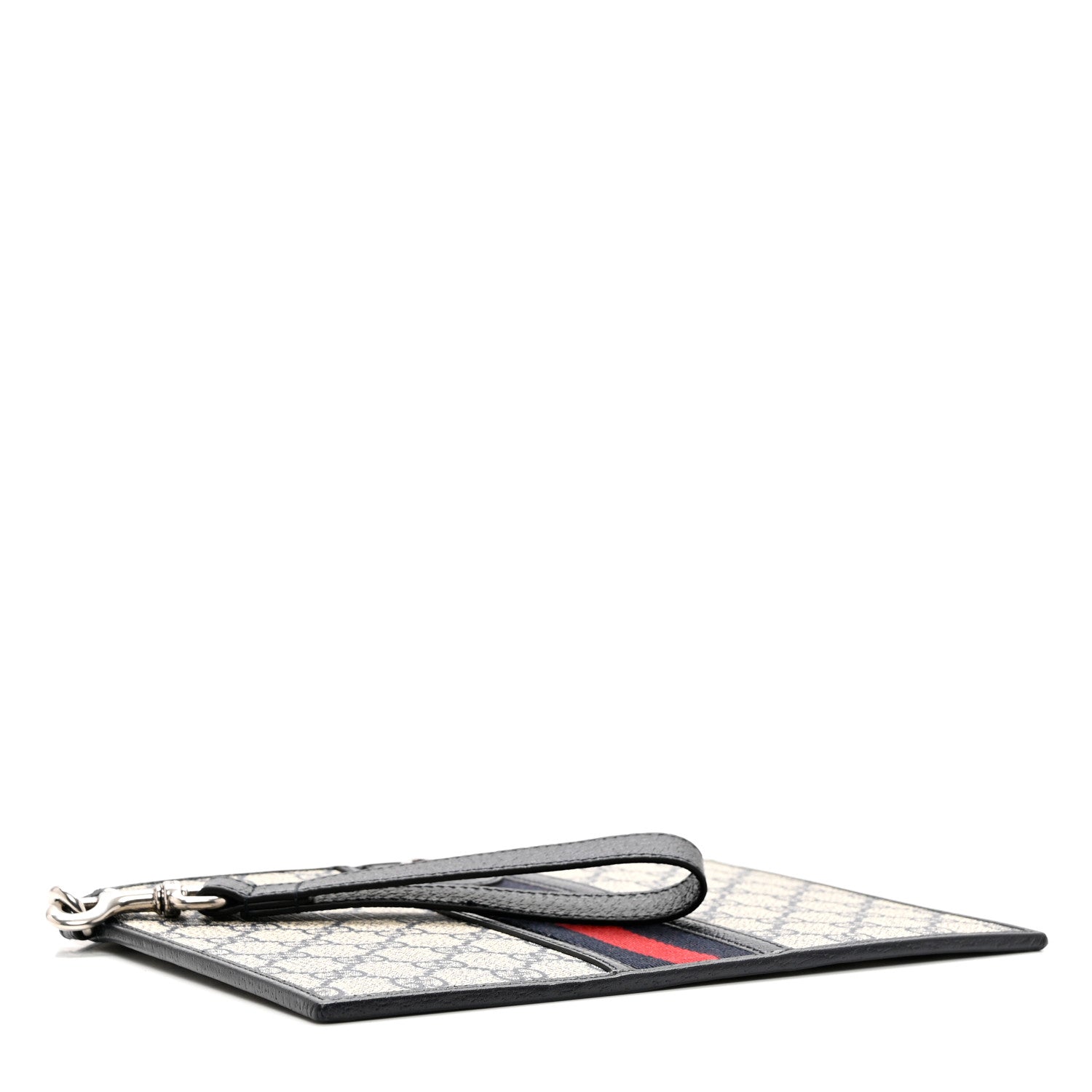 Gucci GG Supreme Monogram Textured Dollar Calfskin Web Ophidia Wristlet Pouch Beige Blue 4 of 6