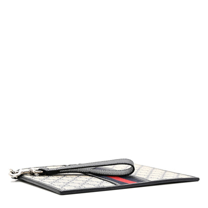 Gucci GG Supreme Monogram Textured Dollar Calfskin Web Ophidia Wristlet Pouch Beige Blue 4 of 6
