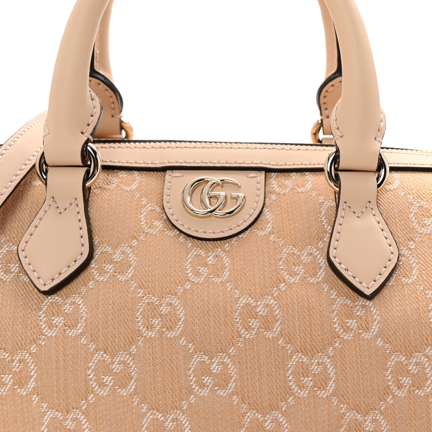 Gucci Summer Denim Calfskin GG Monogram Small Ophidia Top Handle Bag Souffle Rose 7 of 9