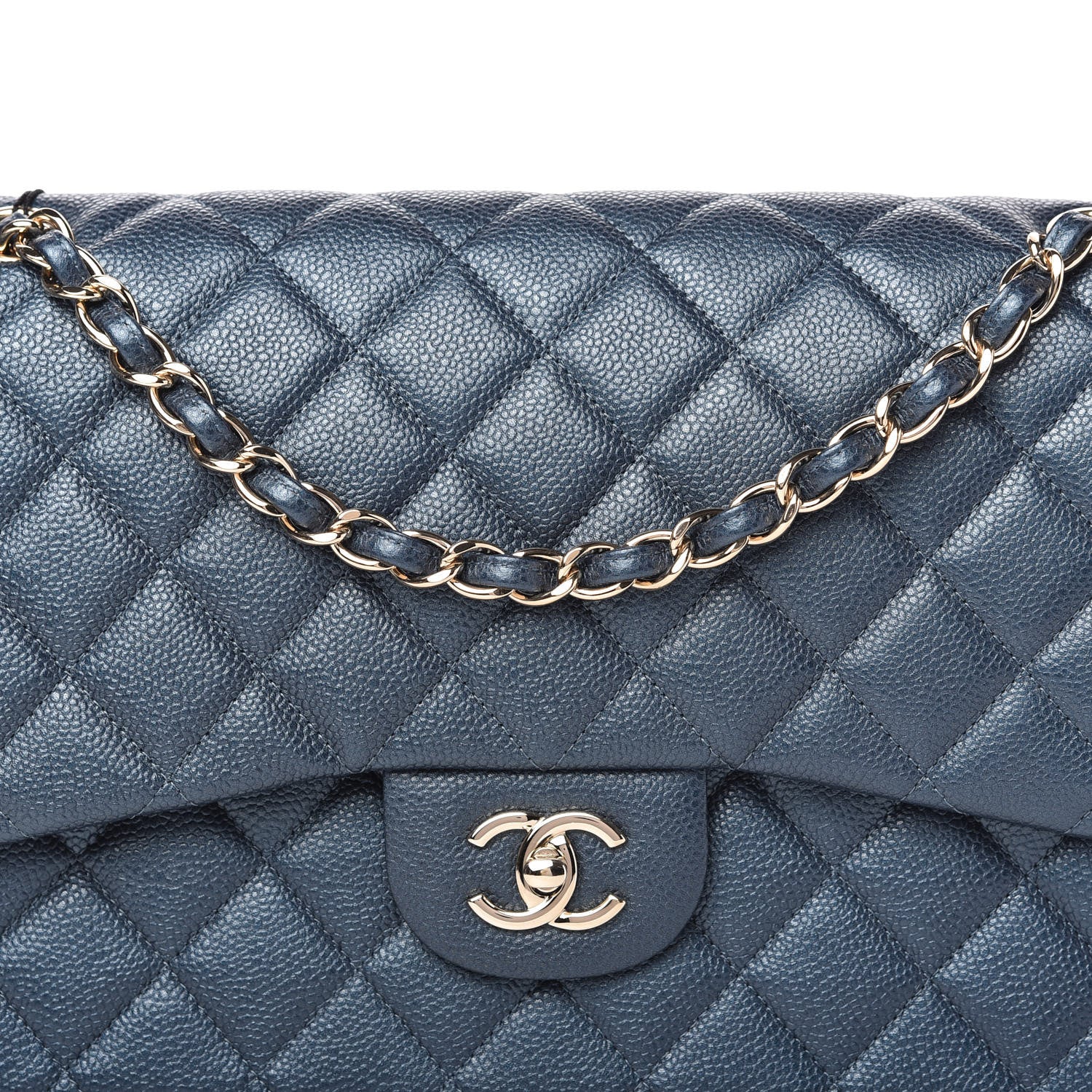 Chanel Iridescent Caviar Quilted Jumbo Double Flap Dark Blue 10 of 11
