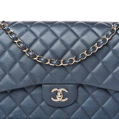 Chanel Iridescent Caviar Quilted Jumbo Double Flap Dark Blue 10 of 11
