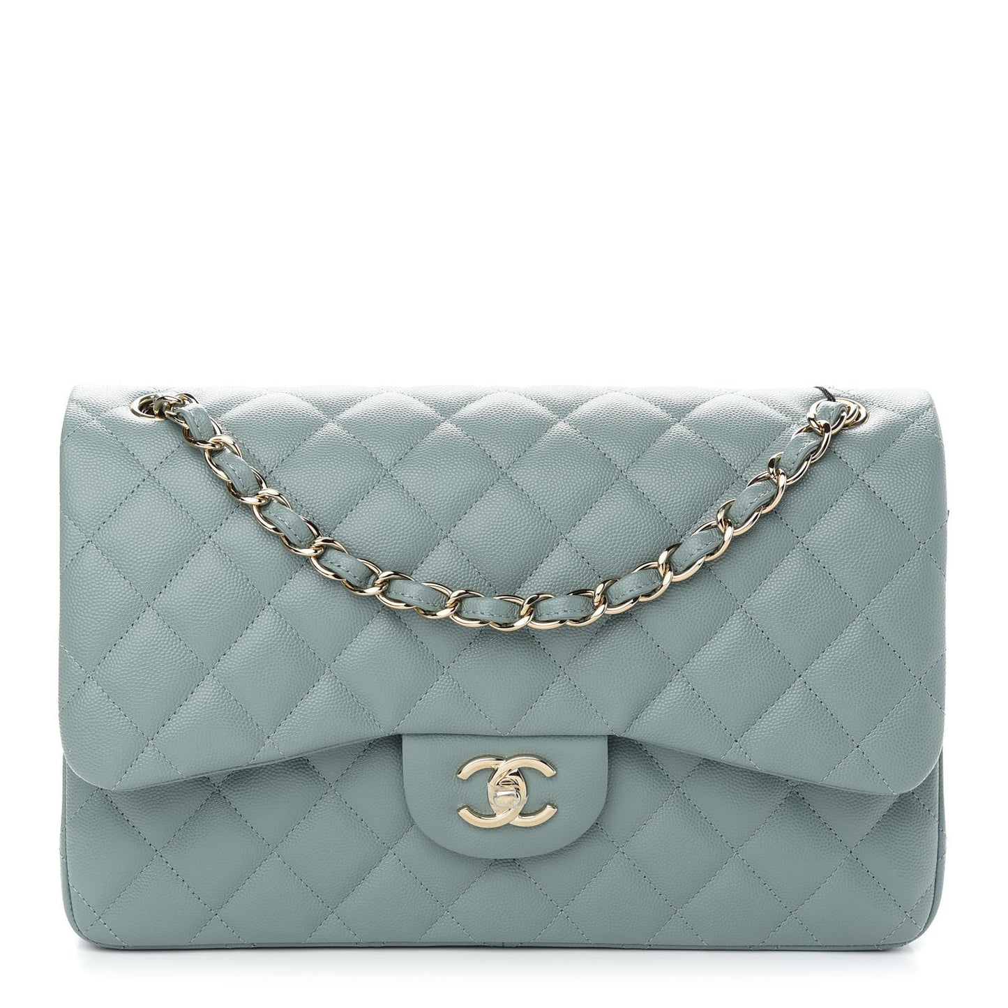 Caviar Quilted Jumbo Double Flap Dark Green