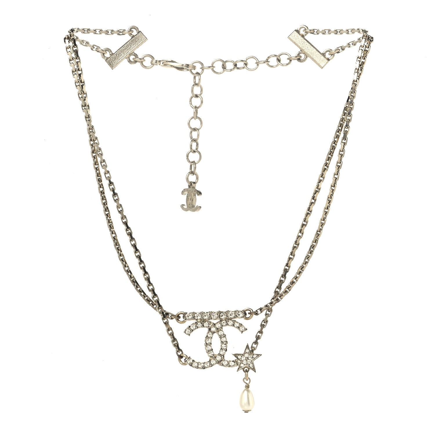 Chanel Pearl Crystal CC Star Choker Necklace Gold 1789667