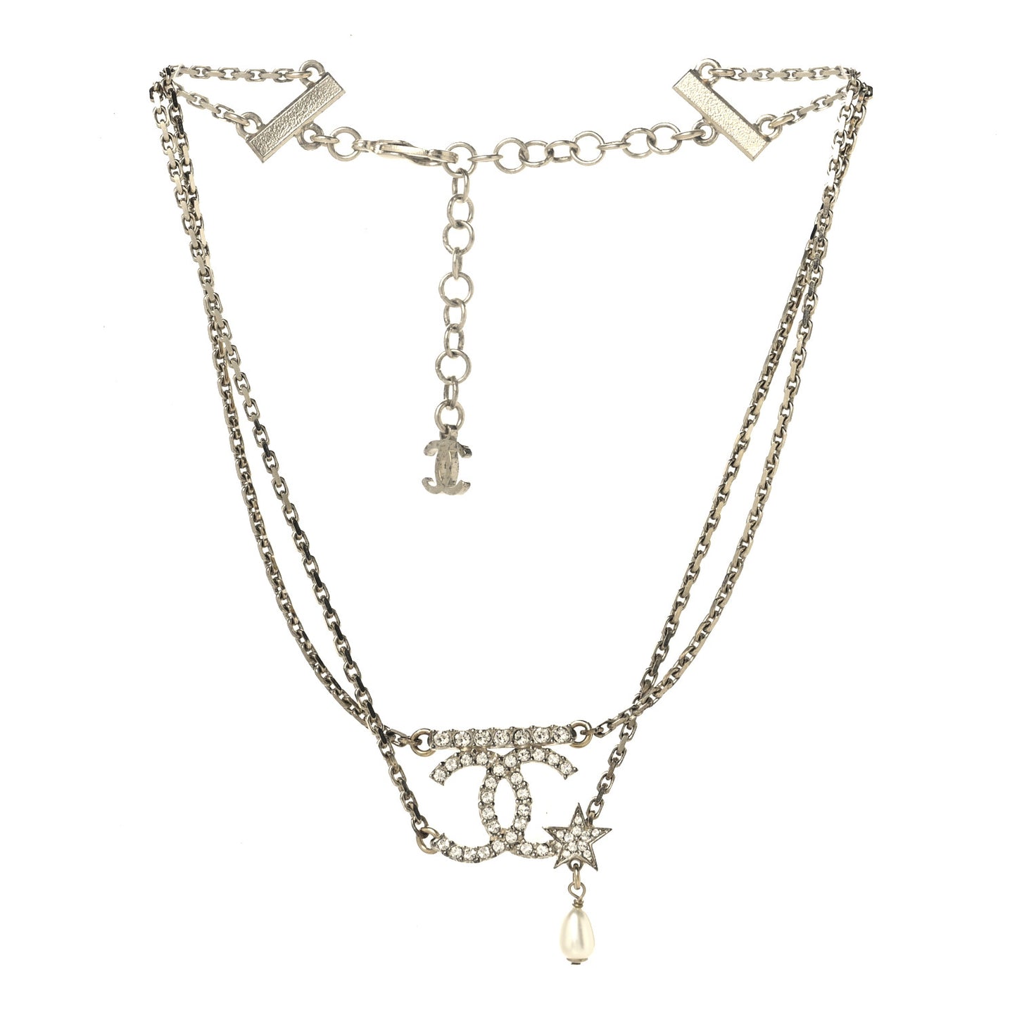 Pearl Crystal CC Star Choker Necklace Gold