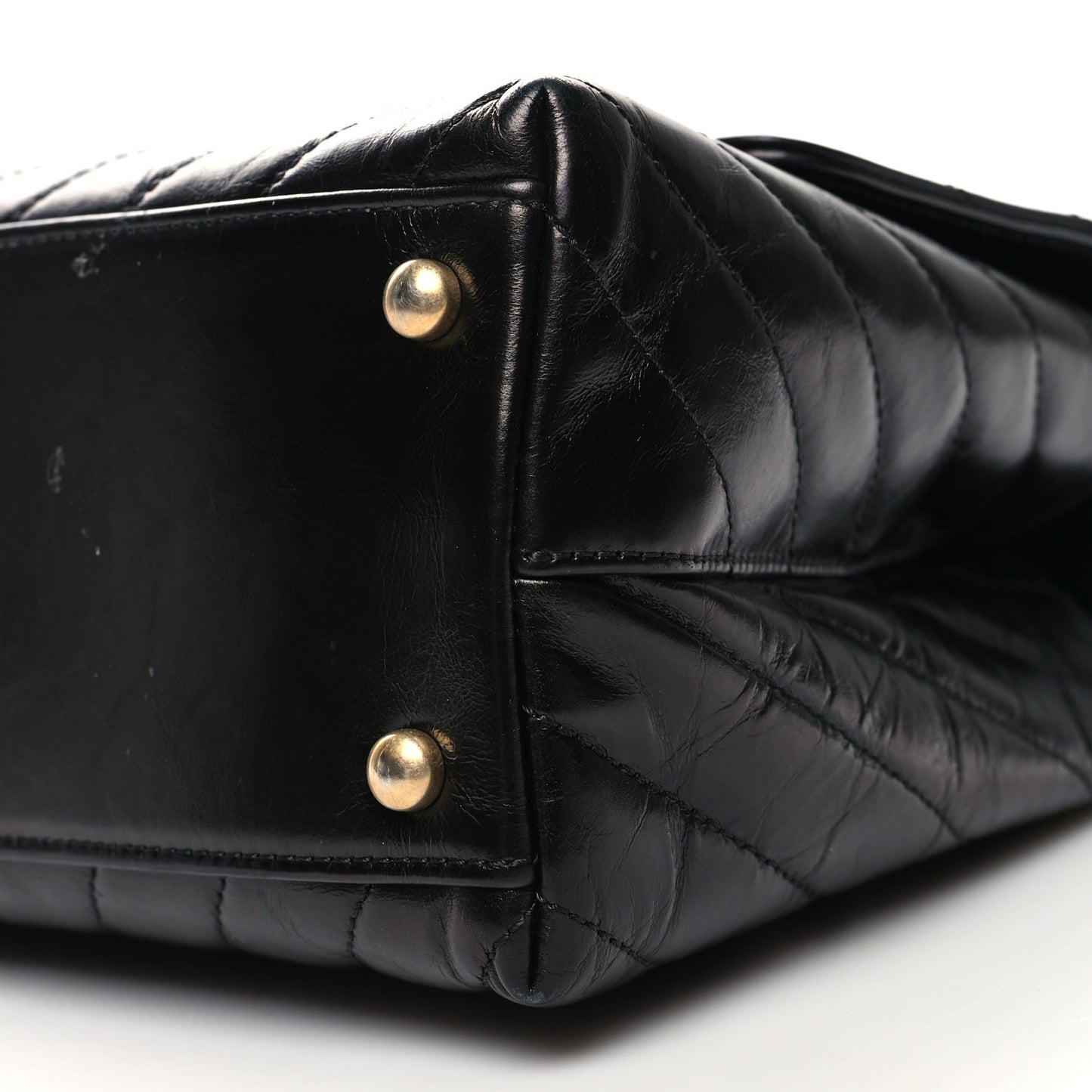 Calfskin Lizard Chevron Quilted Small Coco Handle Flap Black
