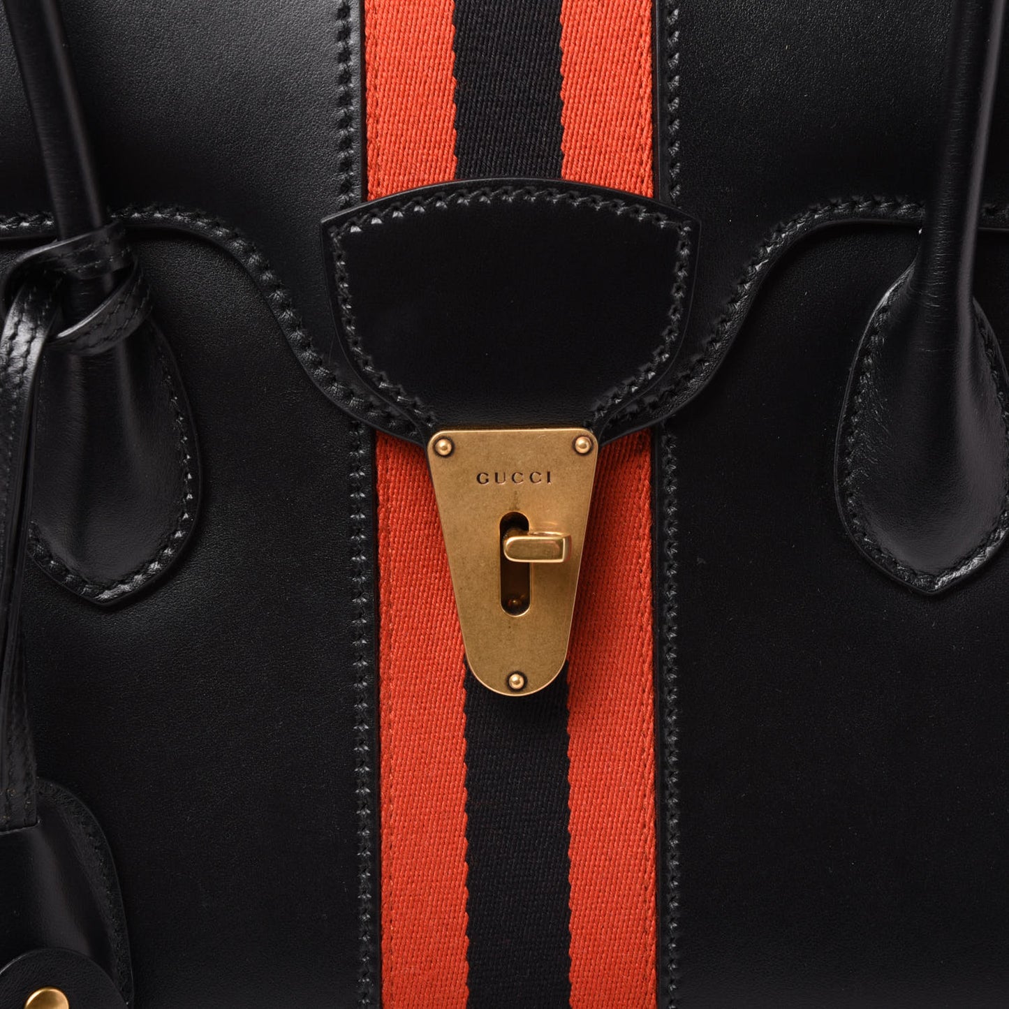 Plutone Calfskin Web Medium Turn Lock Top Handle Duffle Bag Black