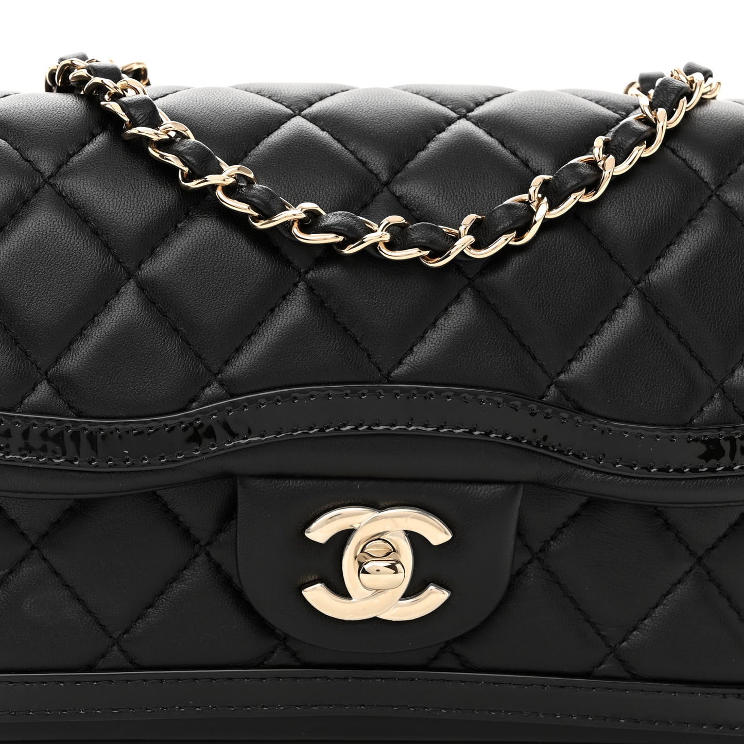 Lambskin Patent Calfskin Mini Flap Bag Black