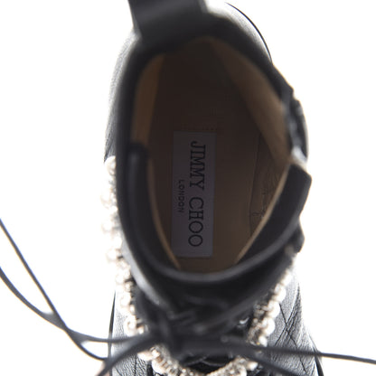Jimmy Choo Goatskin Pearl Embellished Cruz Combat Boots 37.5 Black 7 of 9