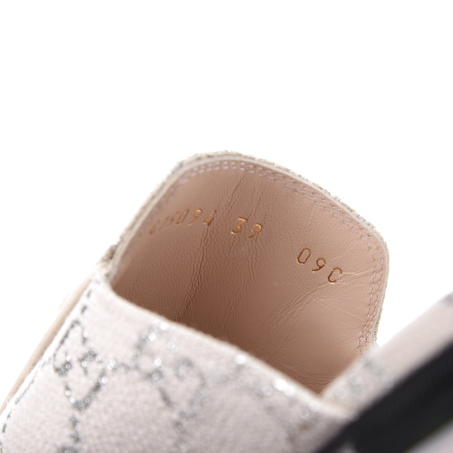 Canvas Lame GG Monogram Womens Princetown Slippers 39 Gardenia Silver