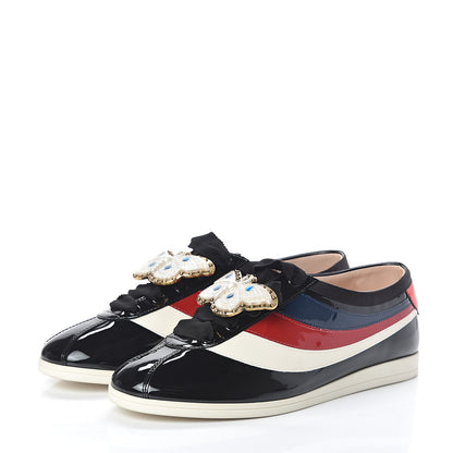Gucci Patent Calfskin Crystal Womens Web Falacer Sneakers 38 Black 3 of 8