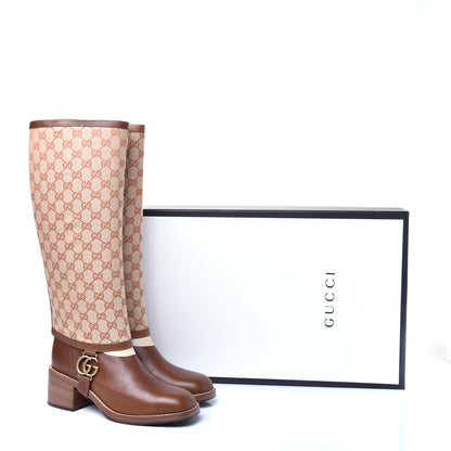 Gucci GG Monogram Calfskin Lola Tall Boots 39.5 Beige Ruggine Cuir 11 of 11