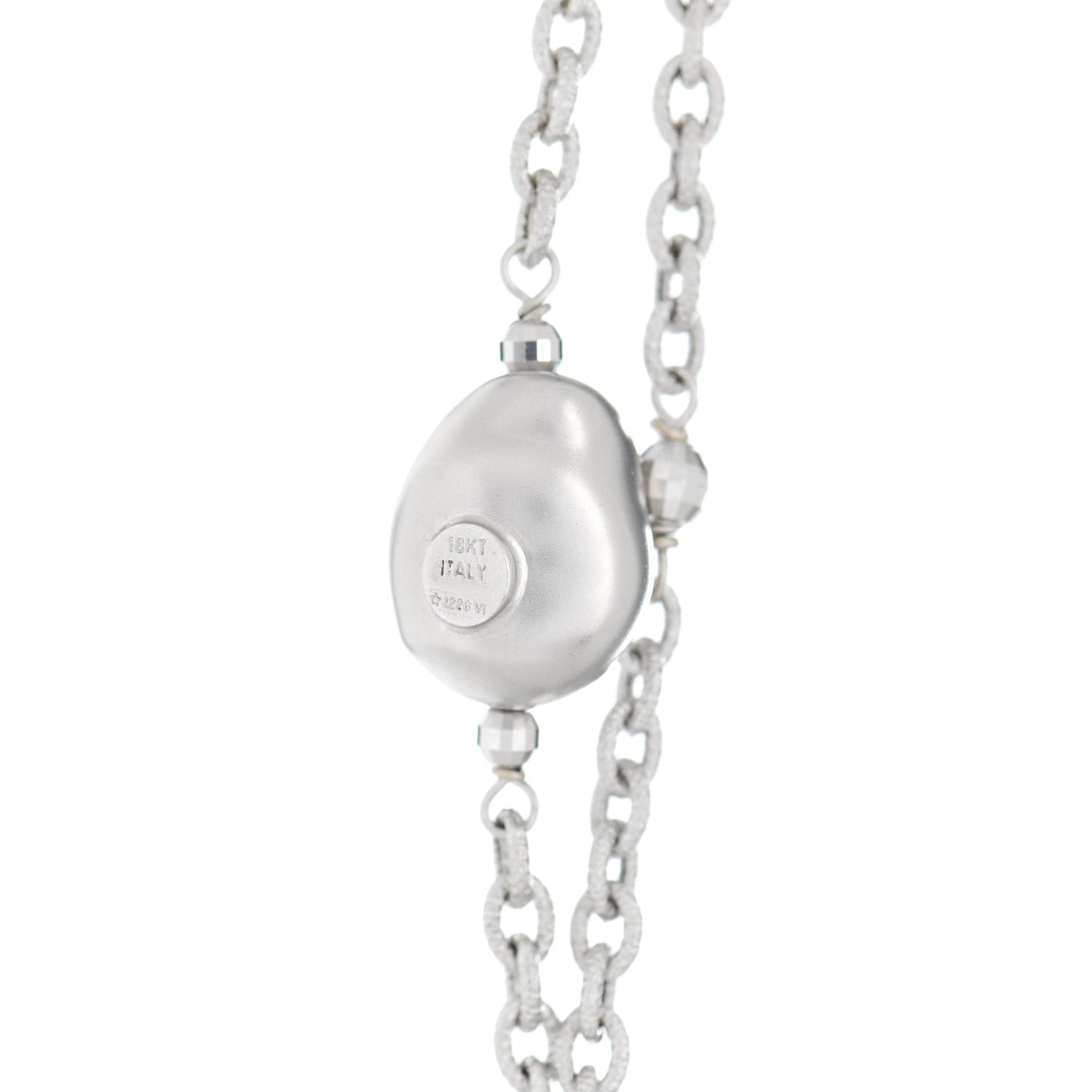 18K White Gold Baroque Pearl Nugget Station Necklace