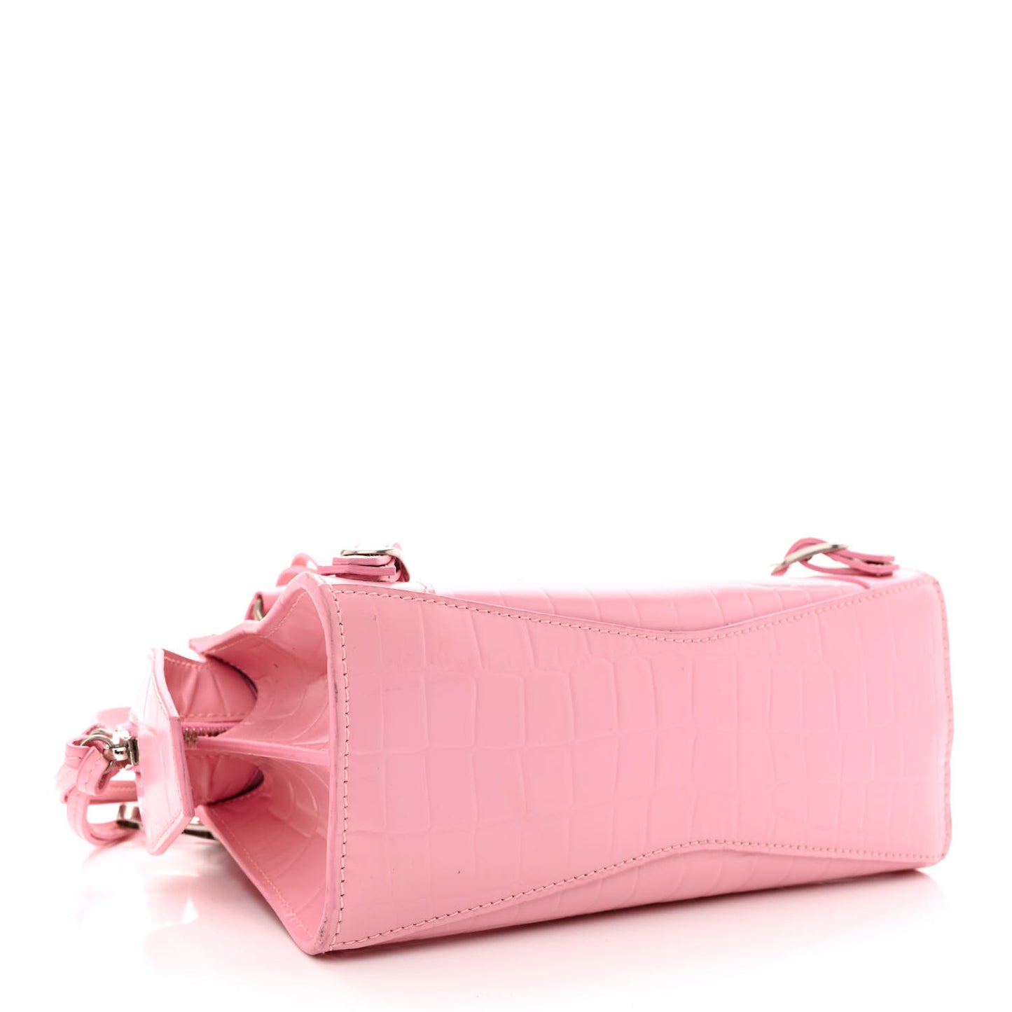 Semi Shiny Calfskin Crocodile Embossed Neo Classic Silver Hardware Mini City Pink