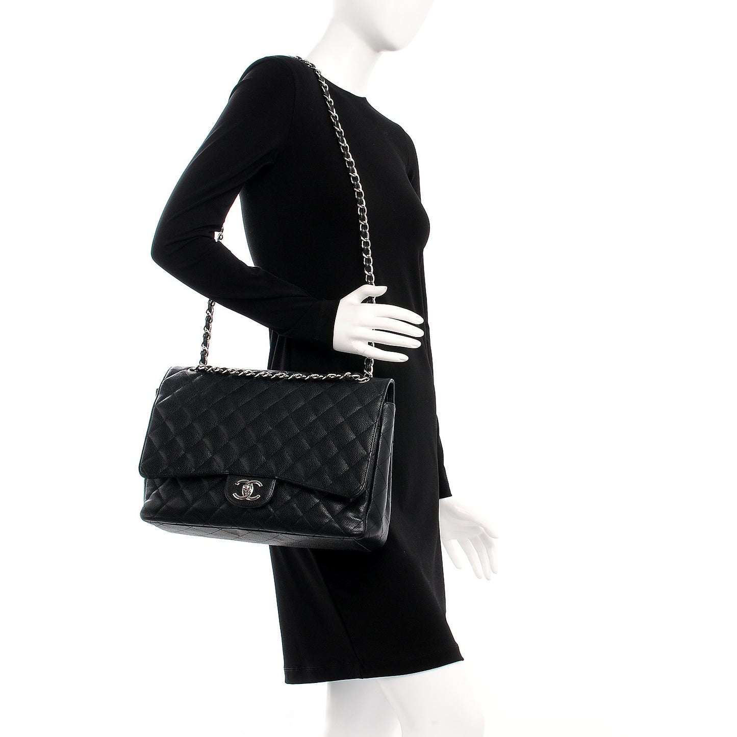 Caviar Quilted Maxi Double Flap Black