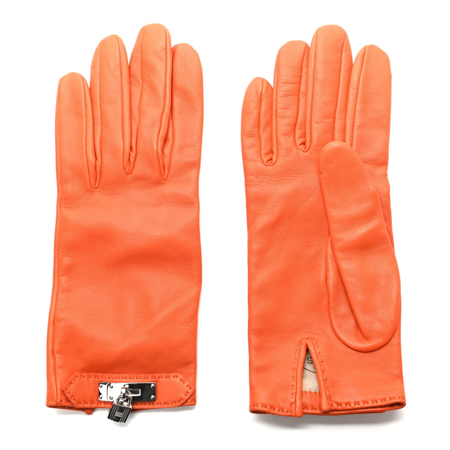 Lambskin Soya Kelly Lock Gloves 7 Orange