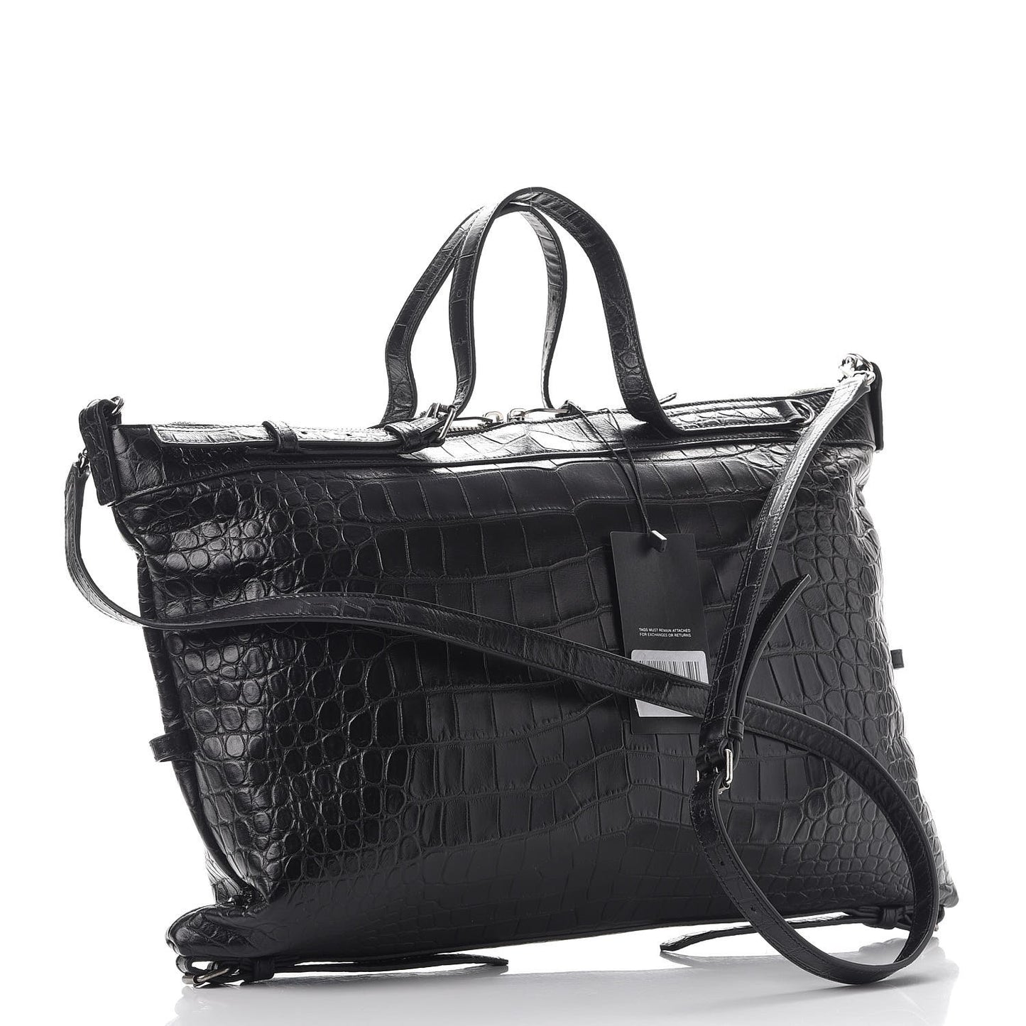 Calfskin Crocodile Embossed Large Convertible ID Bag Black