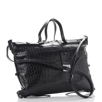Saint Laurent Calfskin Crocodile Embossed Large Convertible ID Bag Black 4 of 8