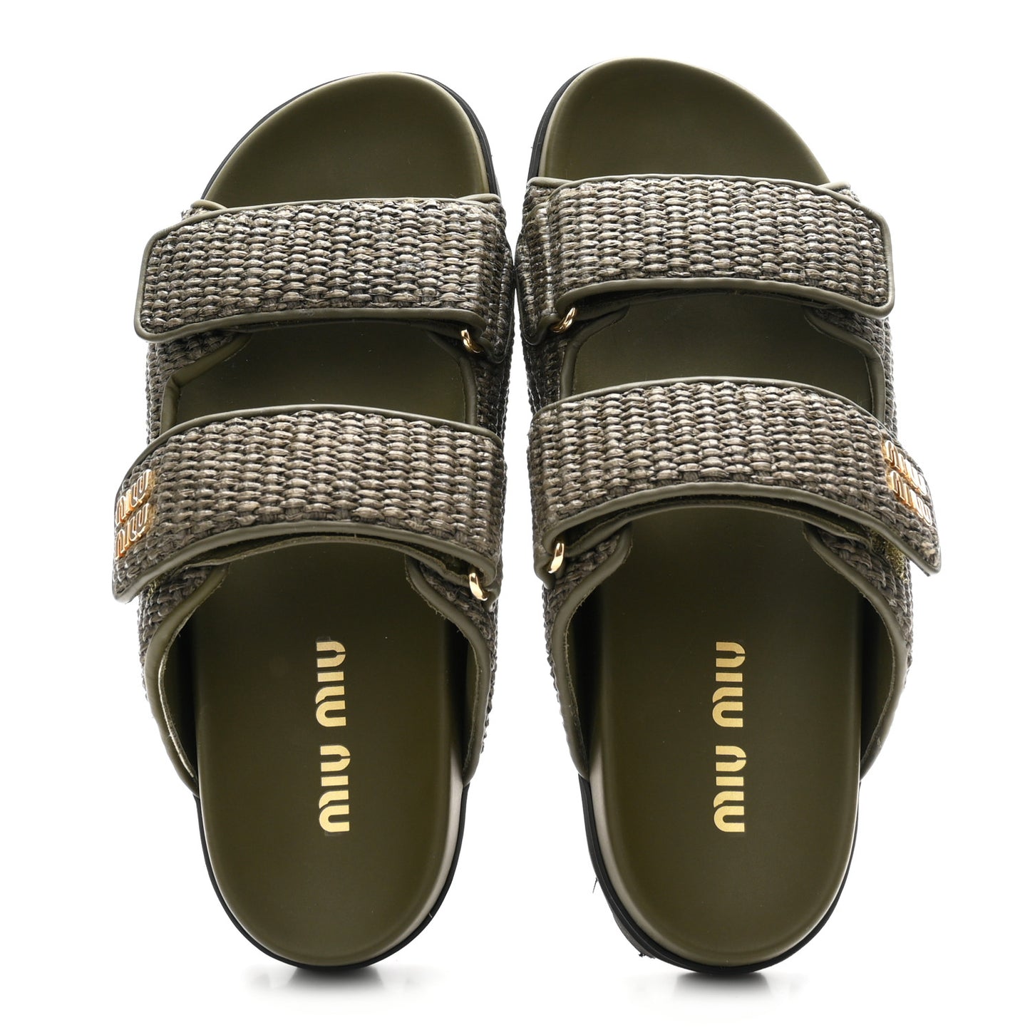 Raffia Logo Slide Sandals 38.5 Militare