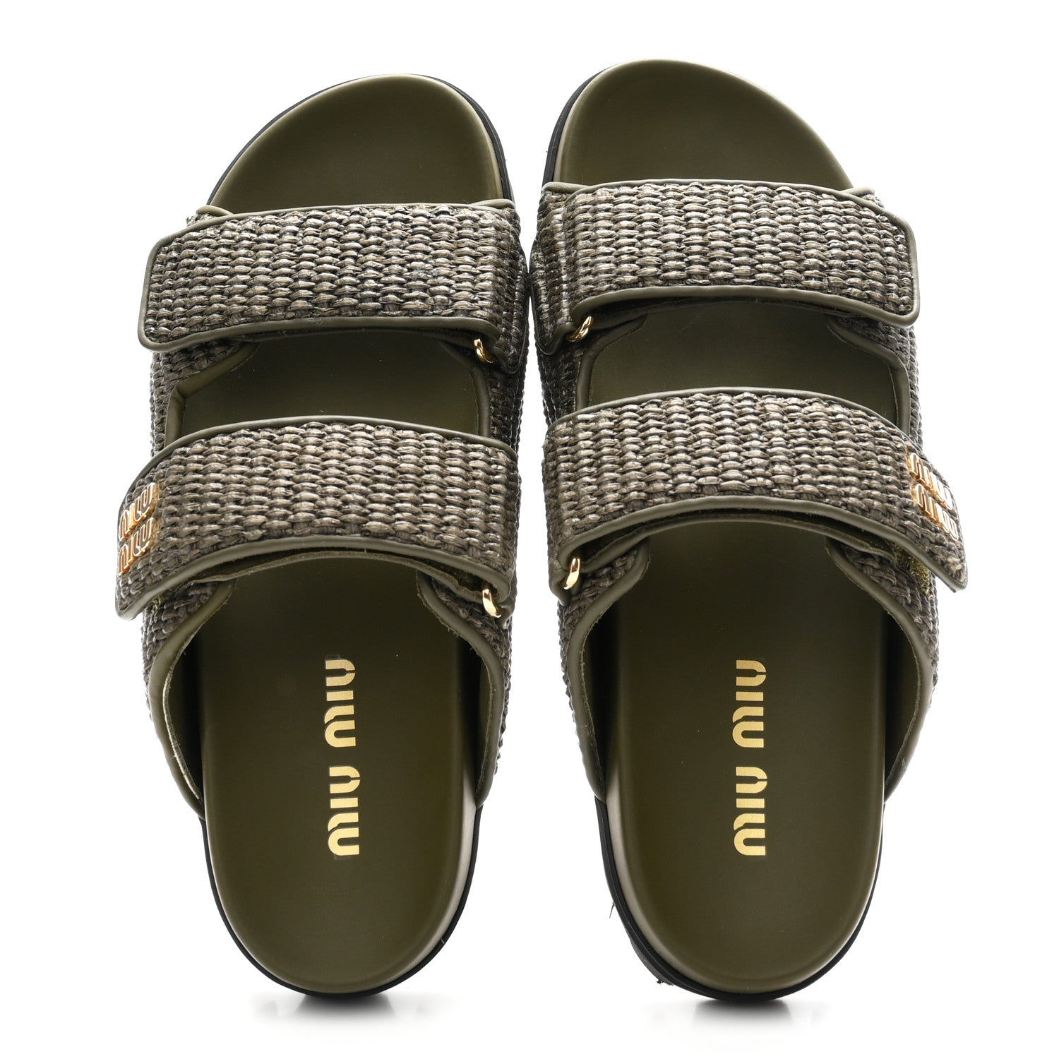 Miu Miu Raffia Logo Slide Sandals 38.5 Militare 2 of 10