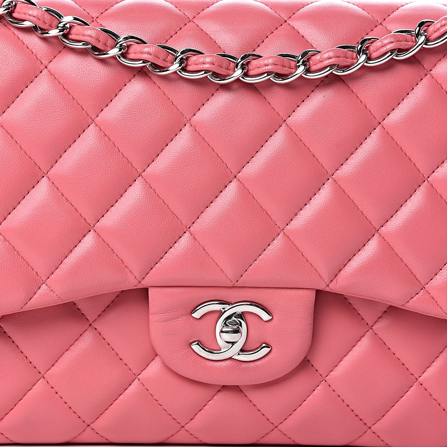 Lambskin Quilted Jumbo Double Flap Pink