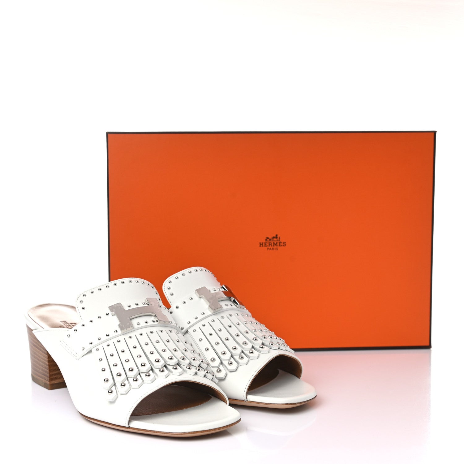 Hermes Calfskin Studded Alma Sandals 38 White 9 of 9