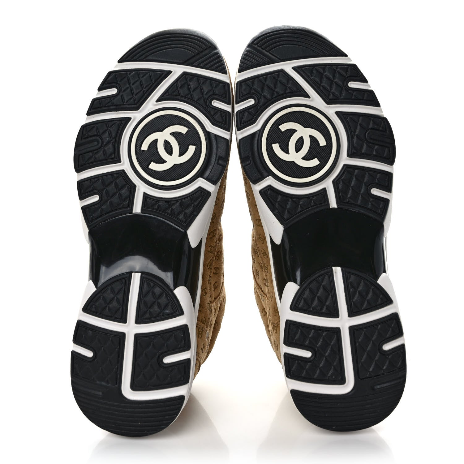Chanel Nylon Suede Calfskin Printed CC Sneakers 39.5 Beige 5 of 8