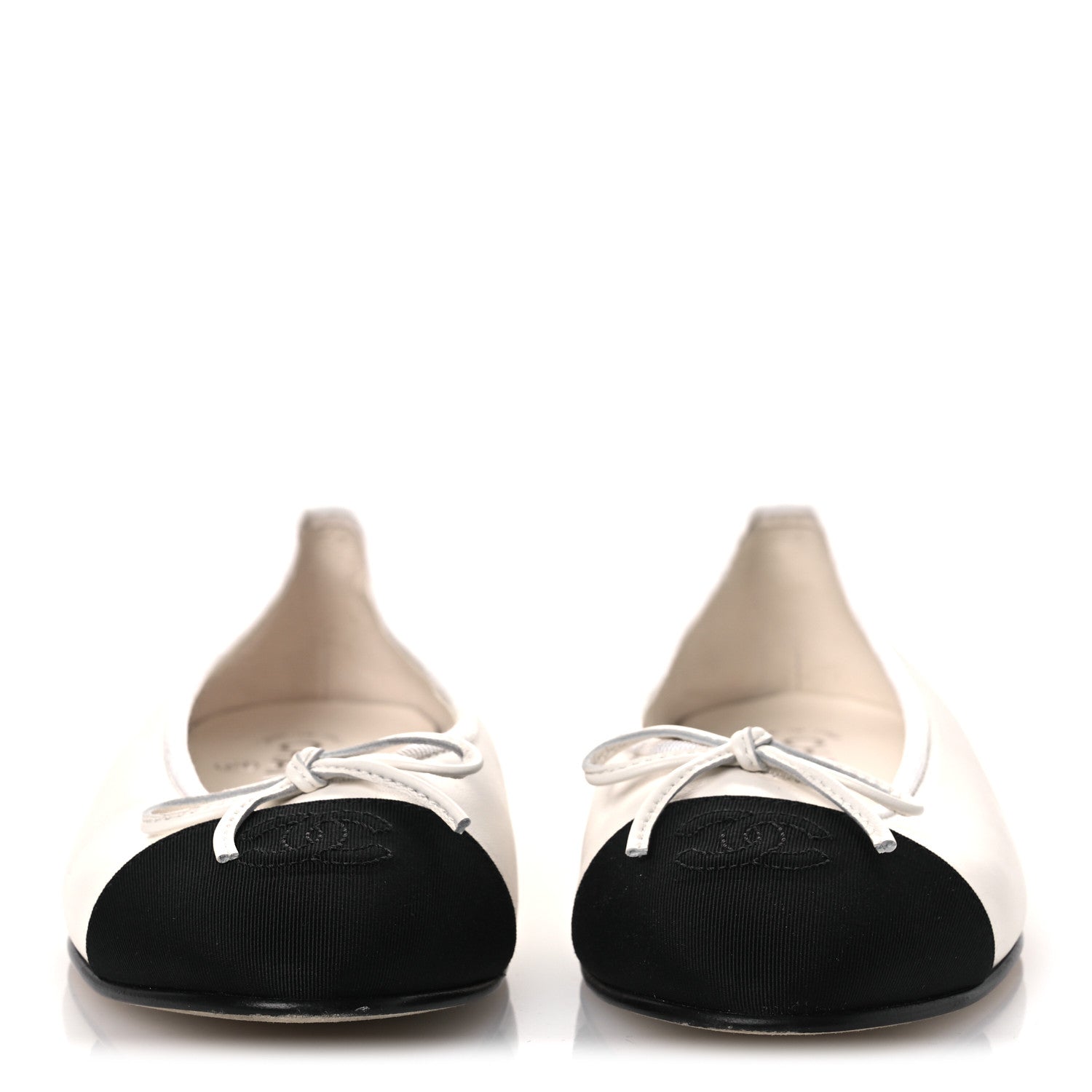 Chanel Lambskin Grosgrain Cap Toe CC Ballerina Flats 38 White Black 3 of 13
