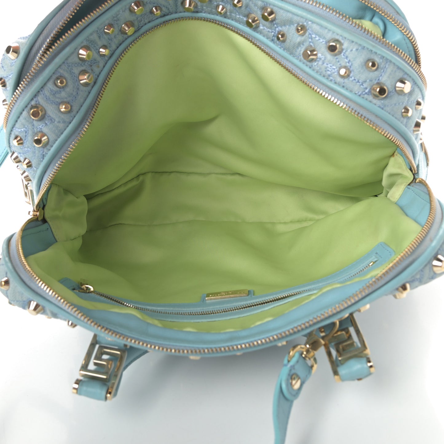 Denim Barocco Quilted Studded Vanitas Demetra Blue