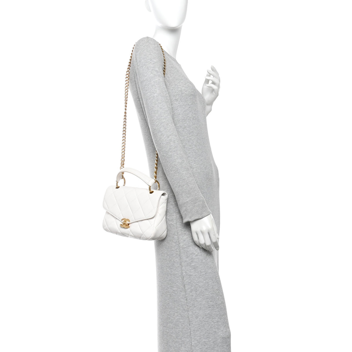 Chanel Calfskin Quilted Top Handle Flap White 2 of 14