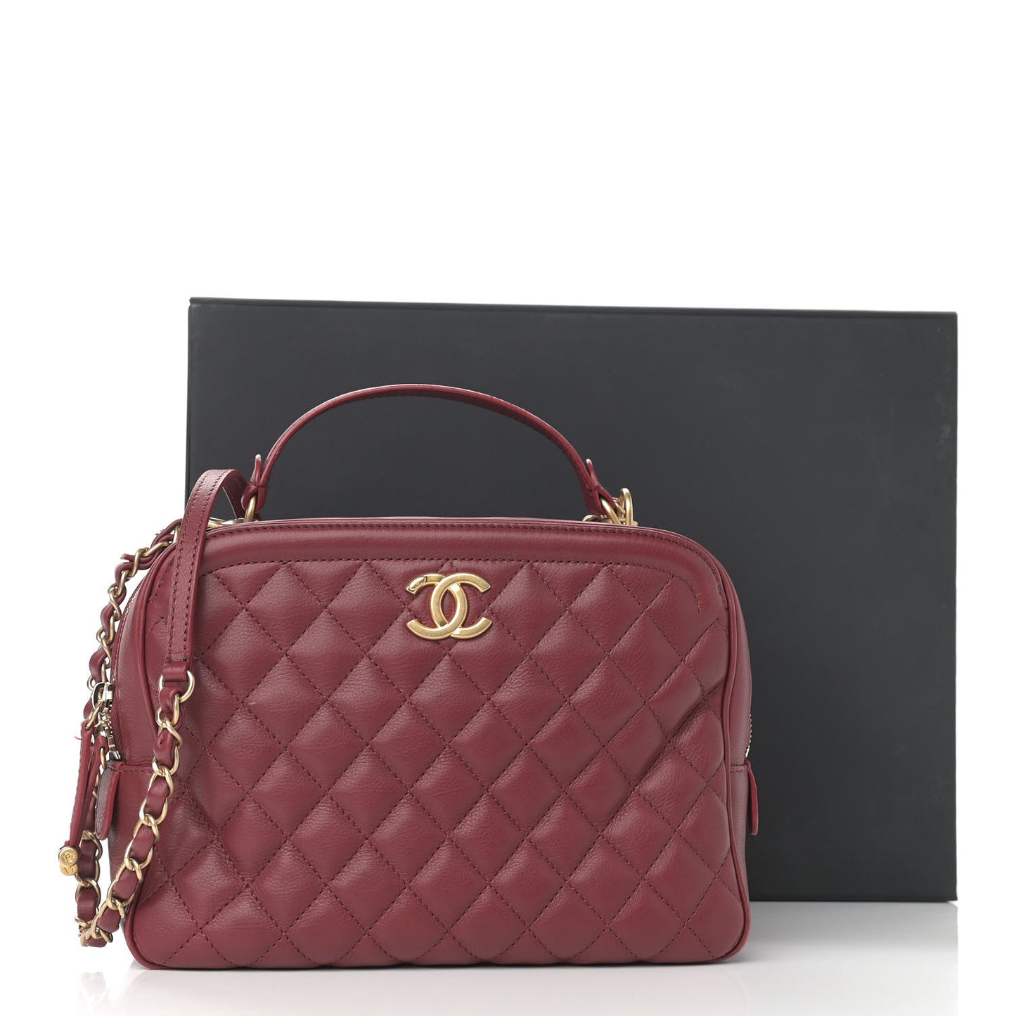 Calfskin Quilted CC Medium Vanity Case Dark Red