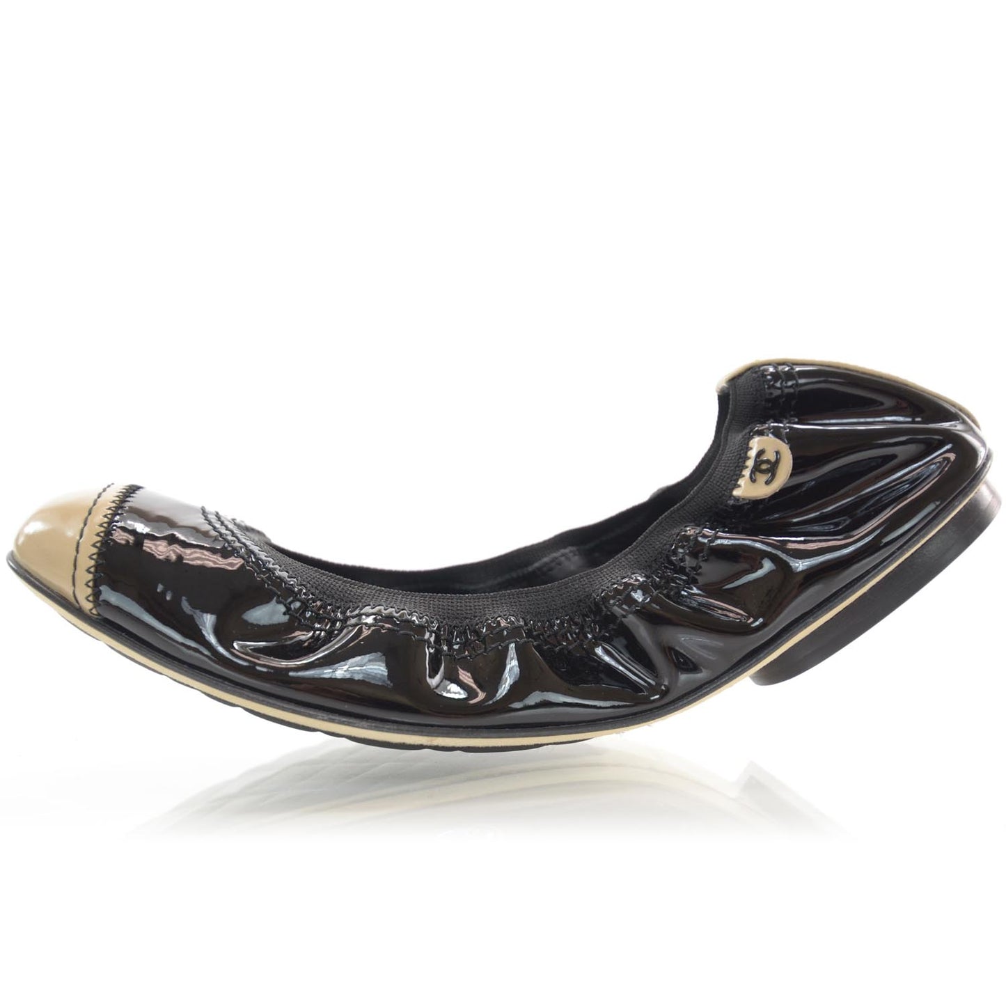 Patent Leather Cap Toe CC Ballet Flats 39 Beige Black