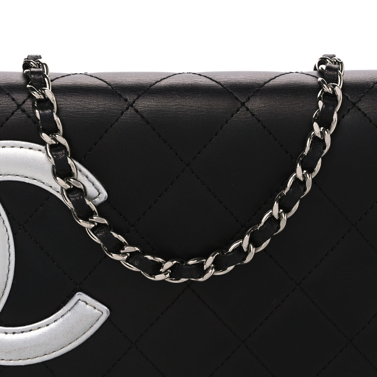 Calfskin Quilted Cambon Wallet on Chain WOC Black Silver