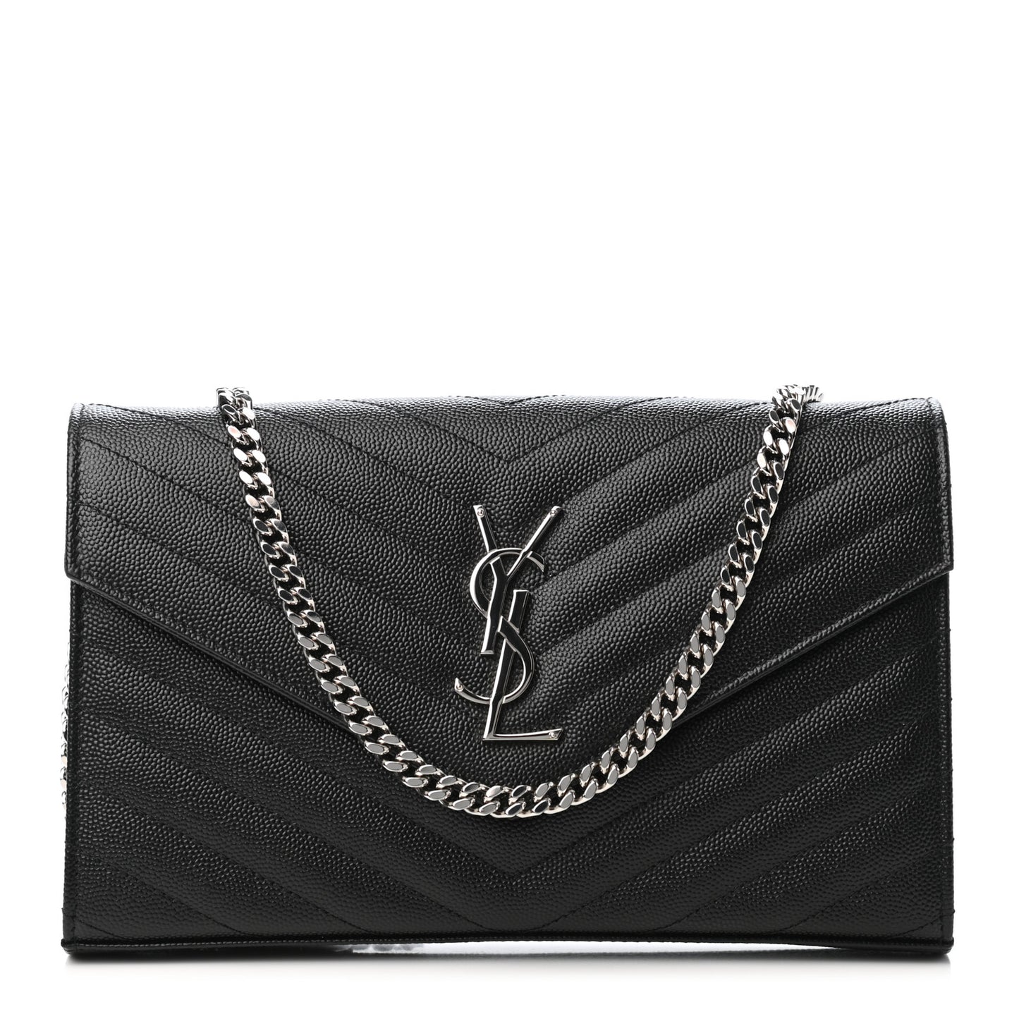 Grain De Poudre Matelasse Chevron Monogram Chain Wallet Black
