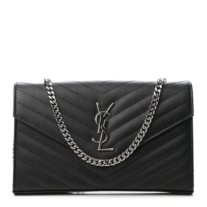 Saint Laurent Grain De Poudre Matelasse Chevron Monogram Chain Wallet Black 1 of 4