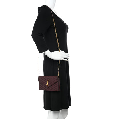 Saint Laurent Grain De Poudre Matelasse Chevron Monogram Envelope Chain Wallet Rouge Legion 3 of 12