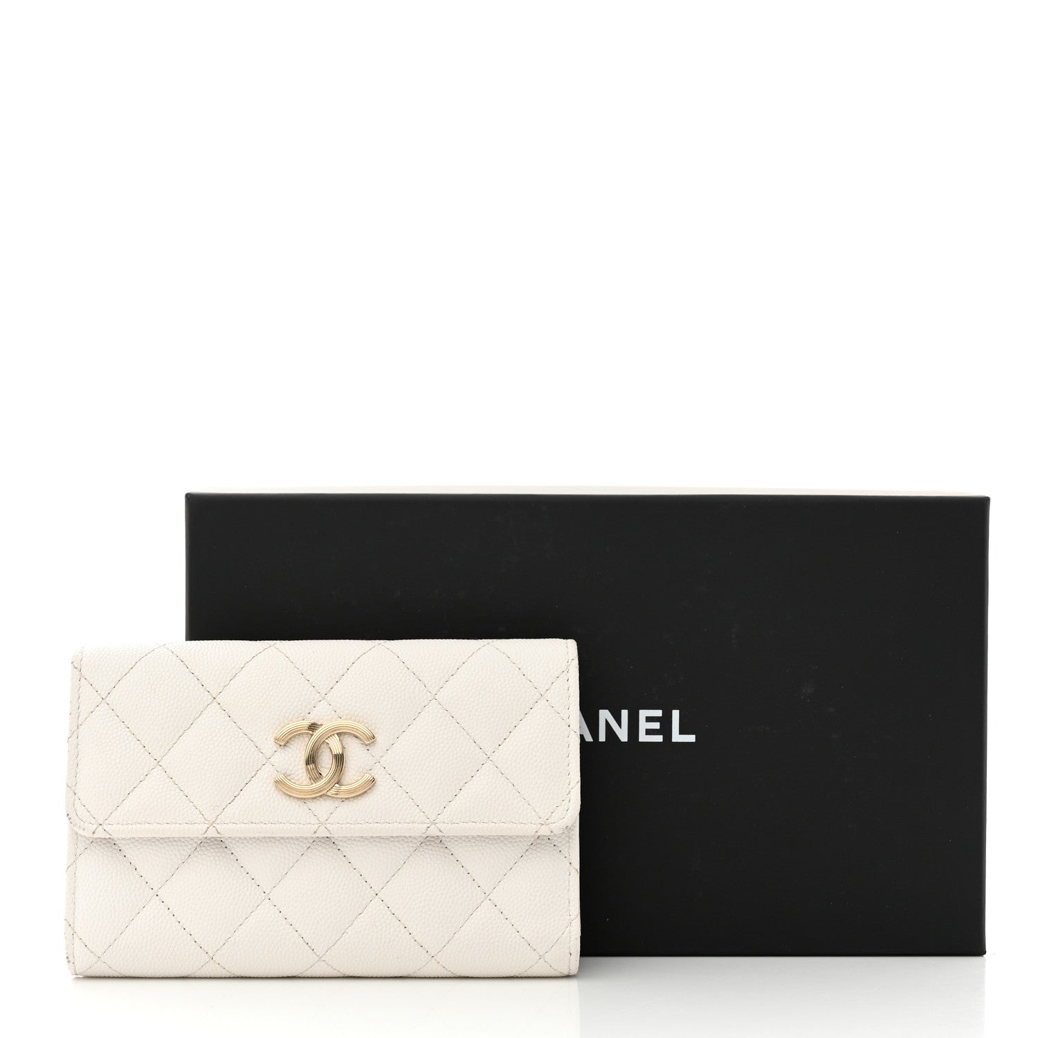 Chanel Caviar Quilted Striated CC Medium Flap Wallet White 13 of 13