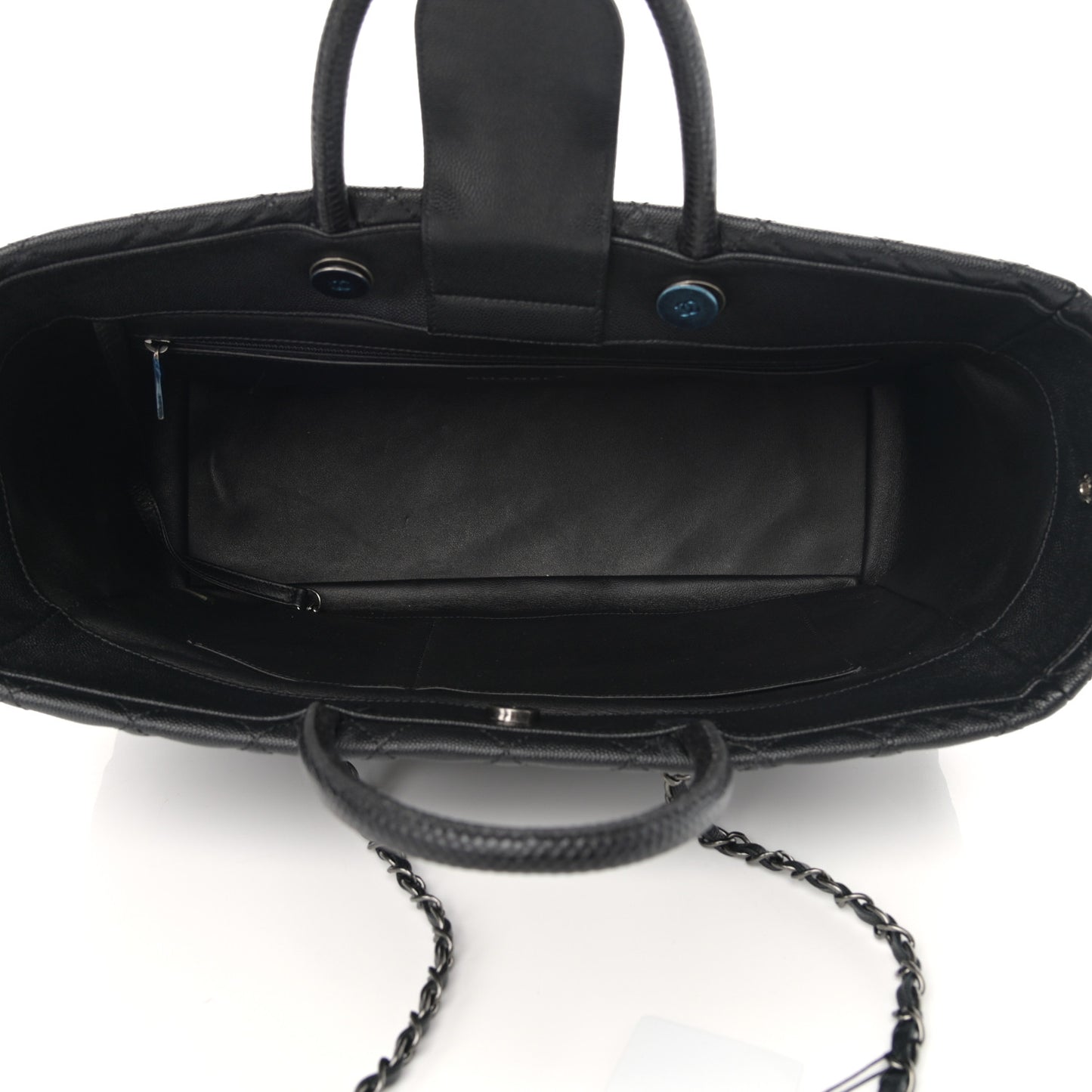 Caviar Lizard Quilted Large Coco Handle Shopping Tote Black