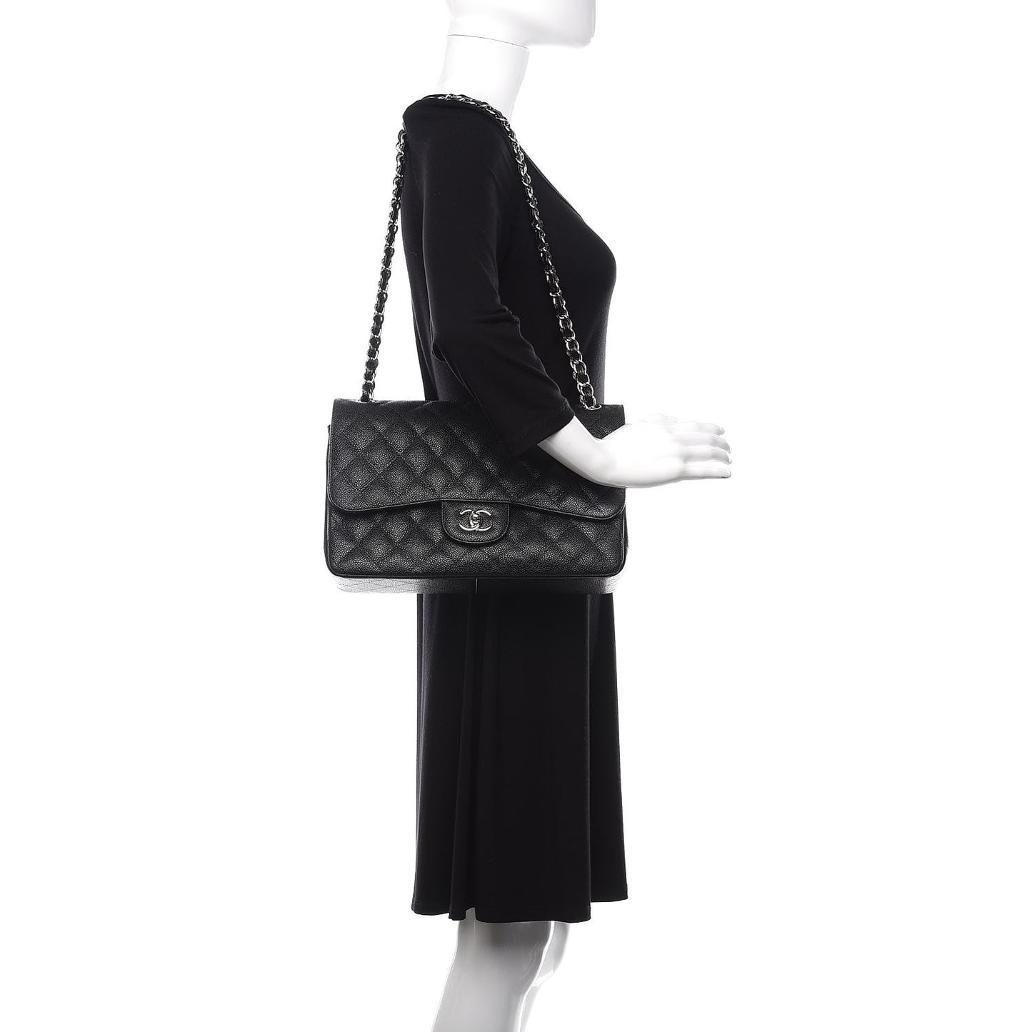 Caviar Quilted Jumbo Double Flap Black