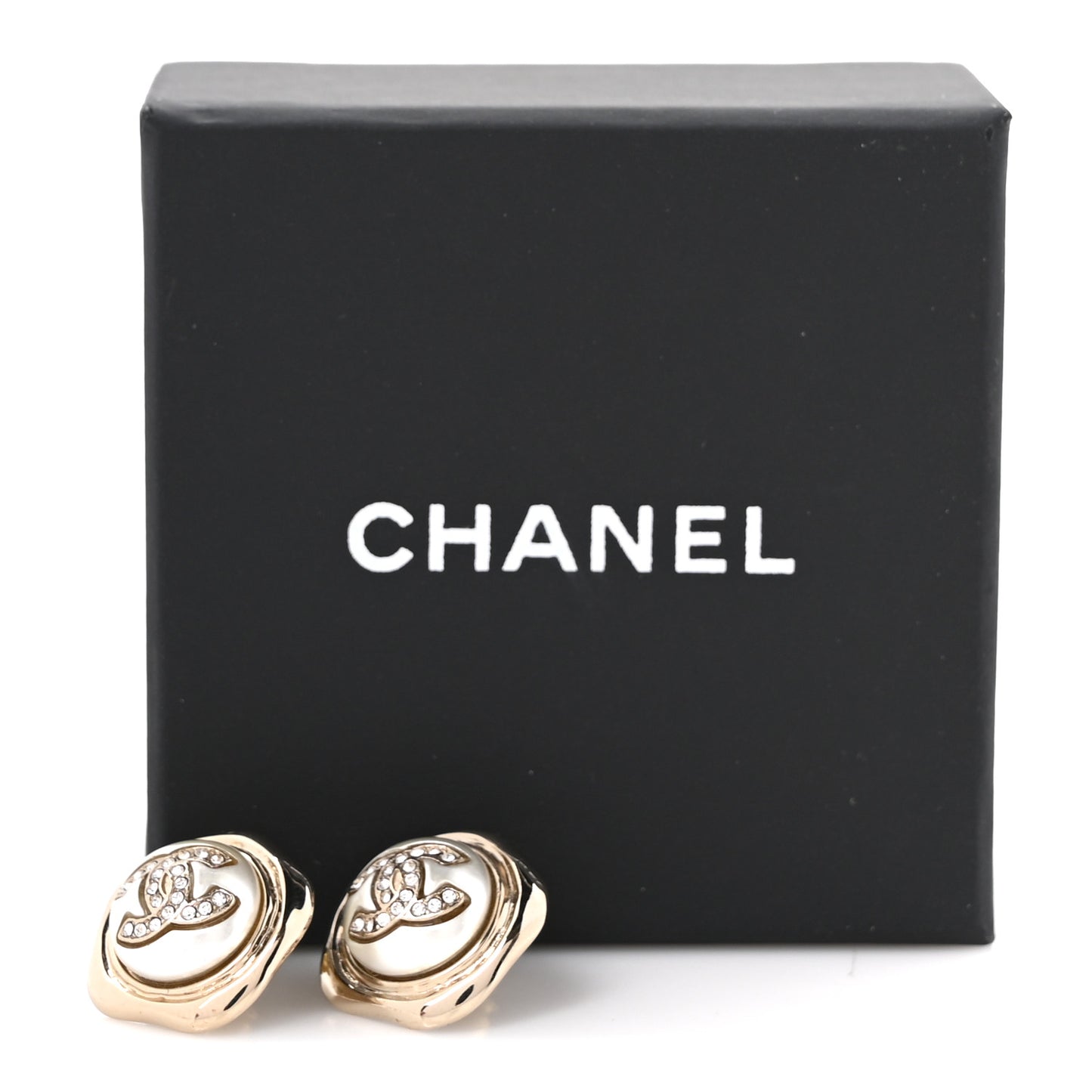 Metal Resin Crystal CC Earrings Gold