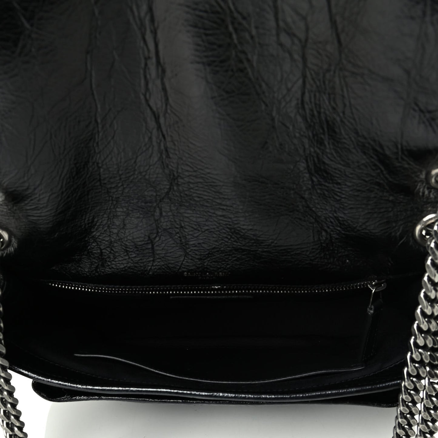 Crinkled Calfskin Matelasse Monogram Medium Niki Chain Satchel Black