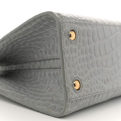 Burberry Crocodile Embossed Calfskin Mini Frances Tote Cloud Grey 9 of 11