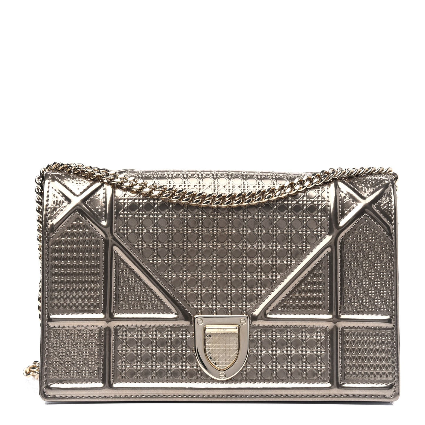 Metallic Patent Micro-Cannage Diorama Wallet on Chain Pouch Gold