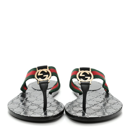 Gucci Nylon Guccissima Web Womens Thong Sandals 35 Green Red Black 2 of 8