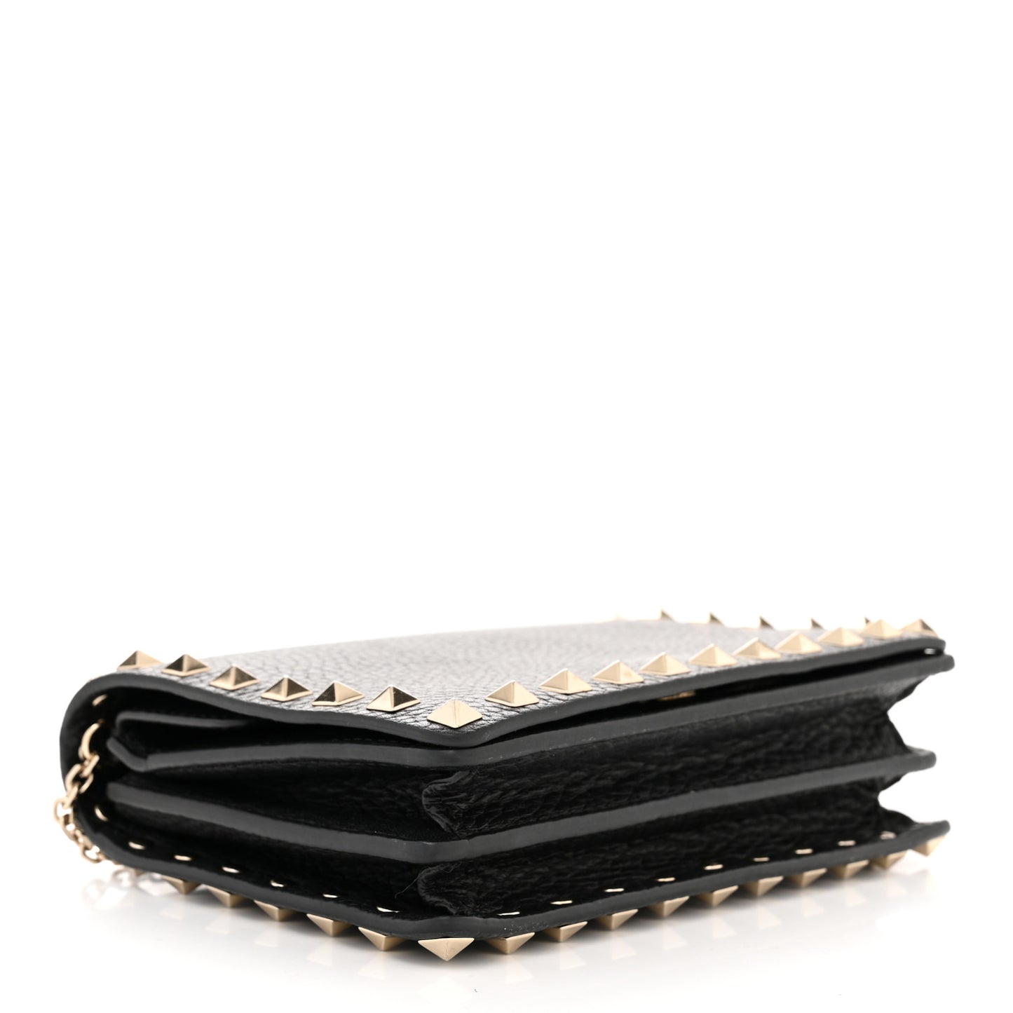 Pebbled Calfskin Rockstud Wallet On Chain Black