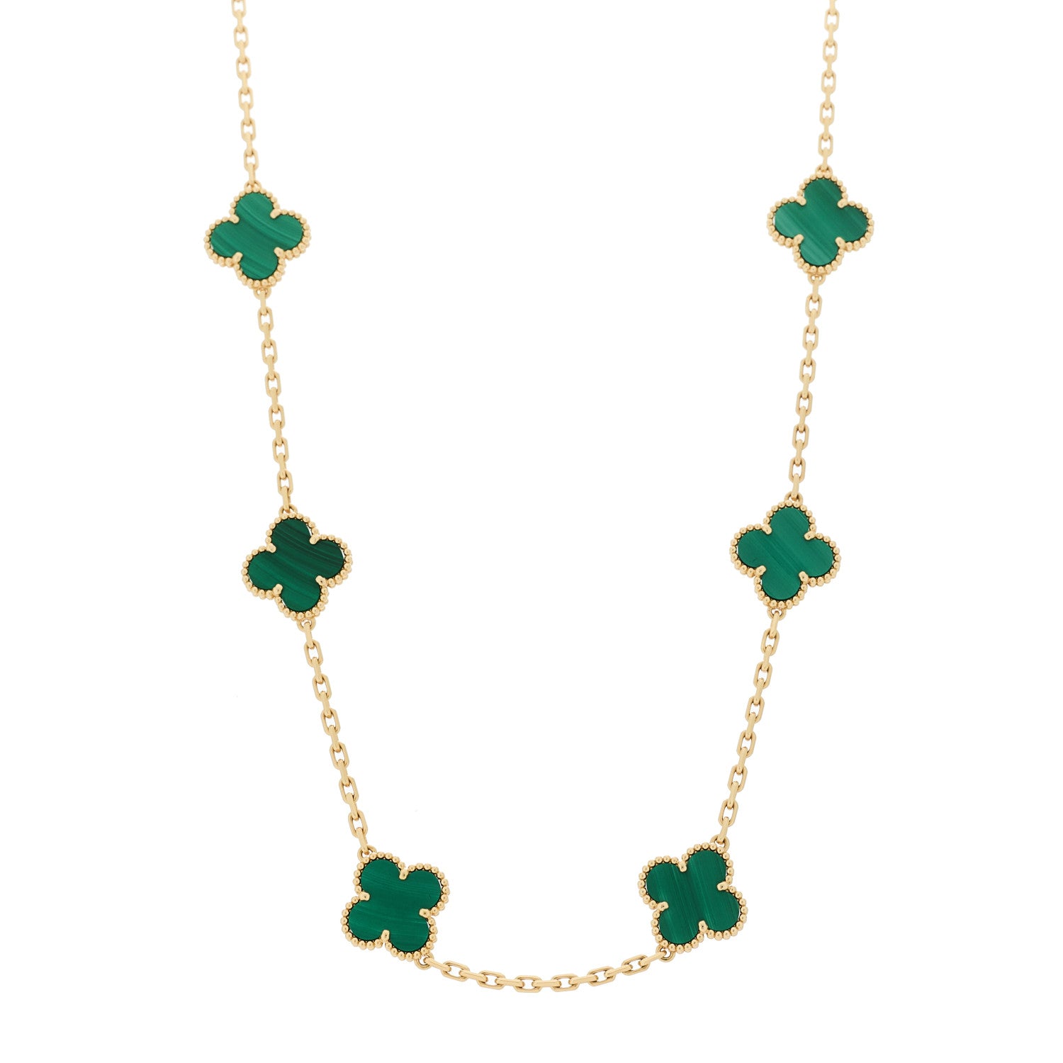 Van Cleef & Arpels 18K Yellow Gold Malachite 10 Motifs Vintage Alhambra Necklace 1 of 7