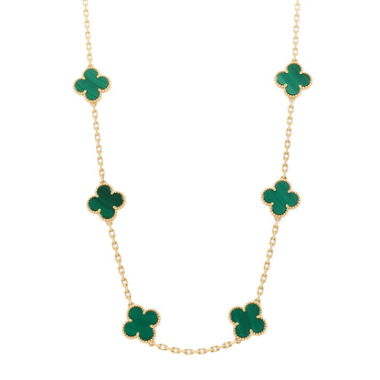 Van Cleef & Arpels 18K Yellow Gold Malachite 10 Motifs Vintage Alhambra Necklace 1 of 7