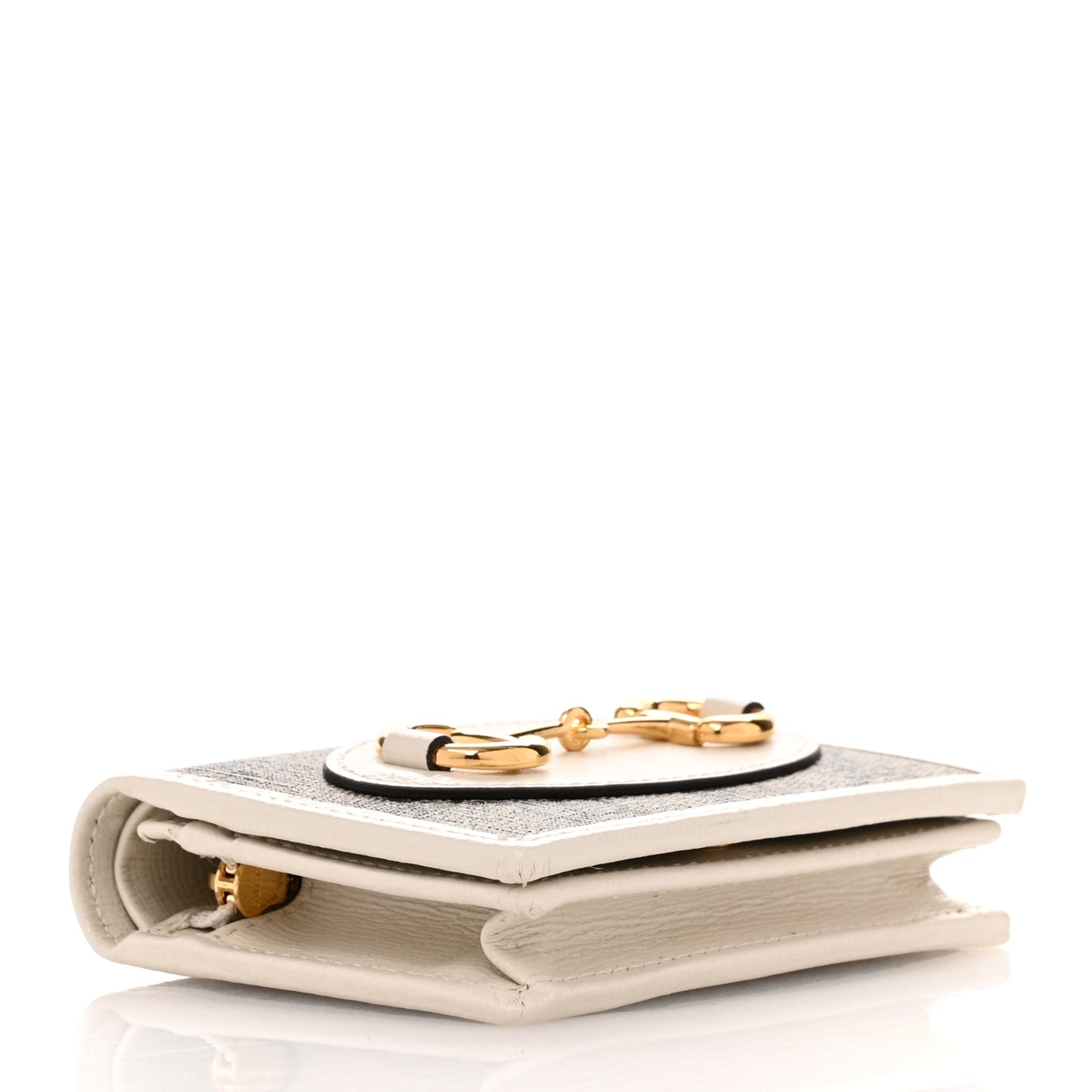 GG Supreme Monogram Azalea Calfskin Horsebit 1955 Card Case Wallet Beige Ebony Mystic White