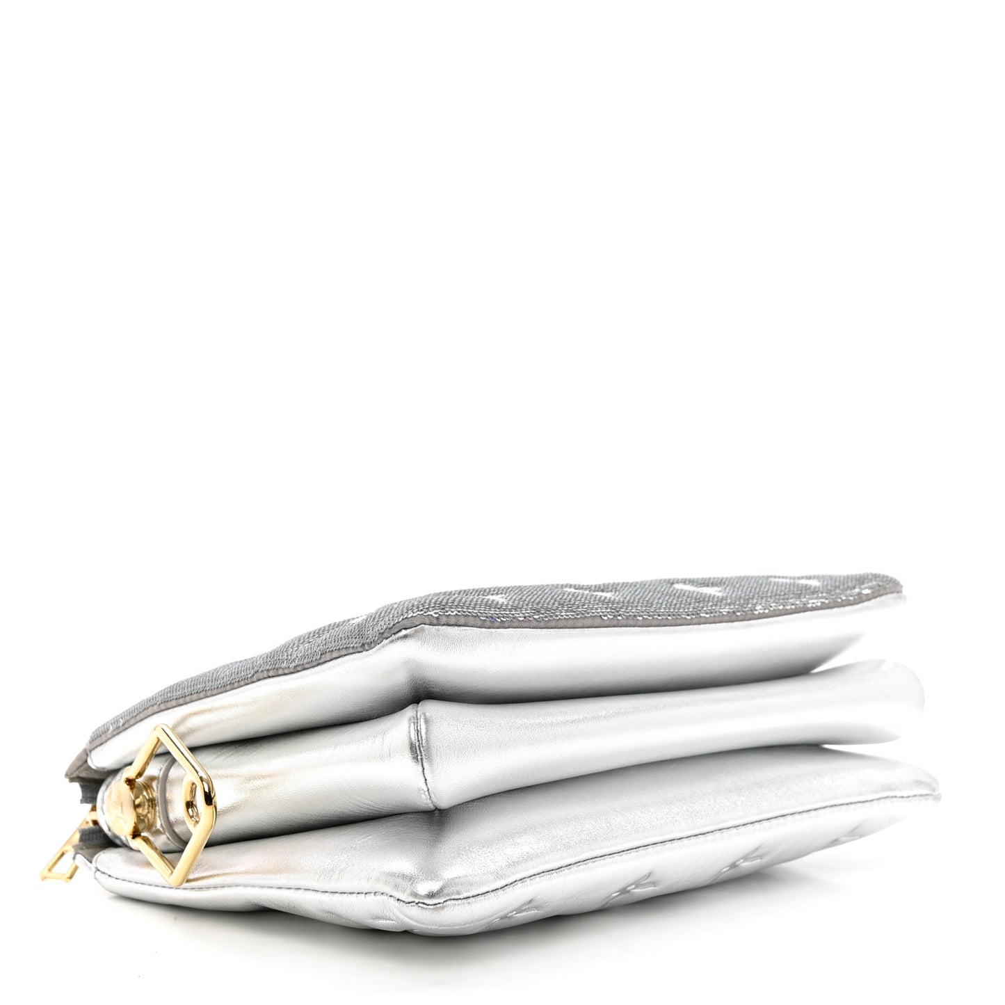 Satin Sequin Embroidered Monogram Coussin BB Silver